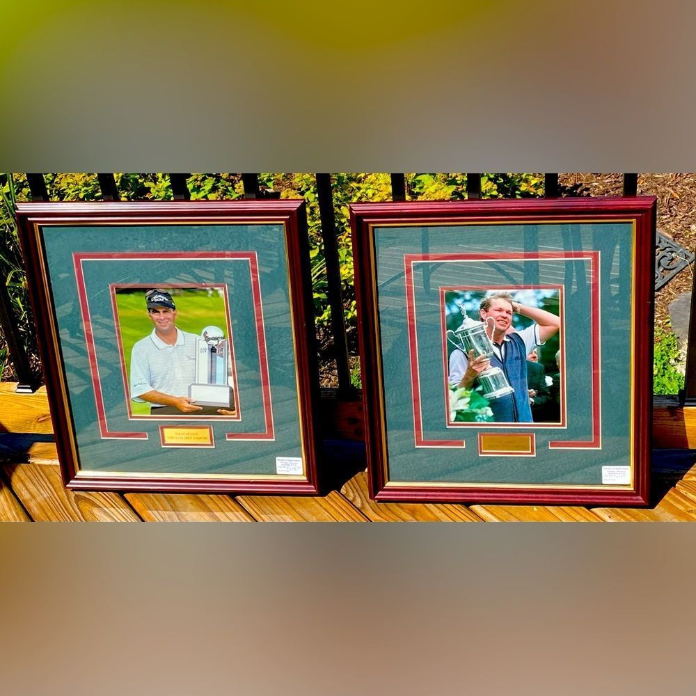 Golf Championship Collectors Edition gold-trim mahogany wood frames with plaques